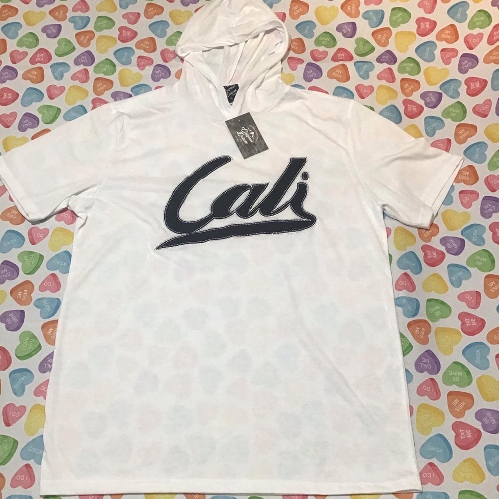 Original Deluxe Men’s White Hoodie T-shirt with CALI print